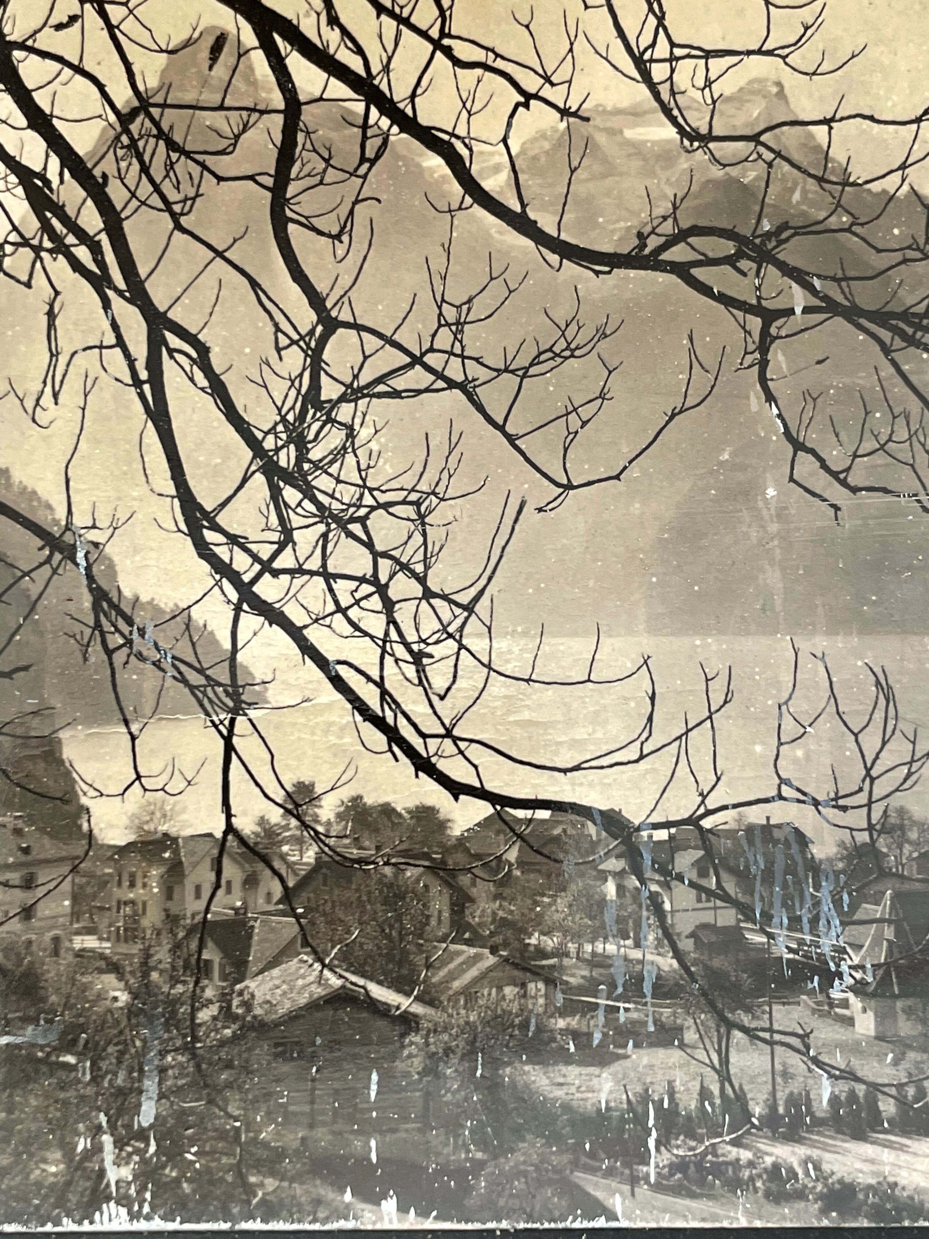 Old photography stereo, stereograph, luxury albumine 1903 Lake Lucerne, Switzerland