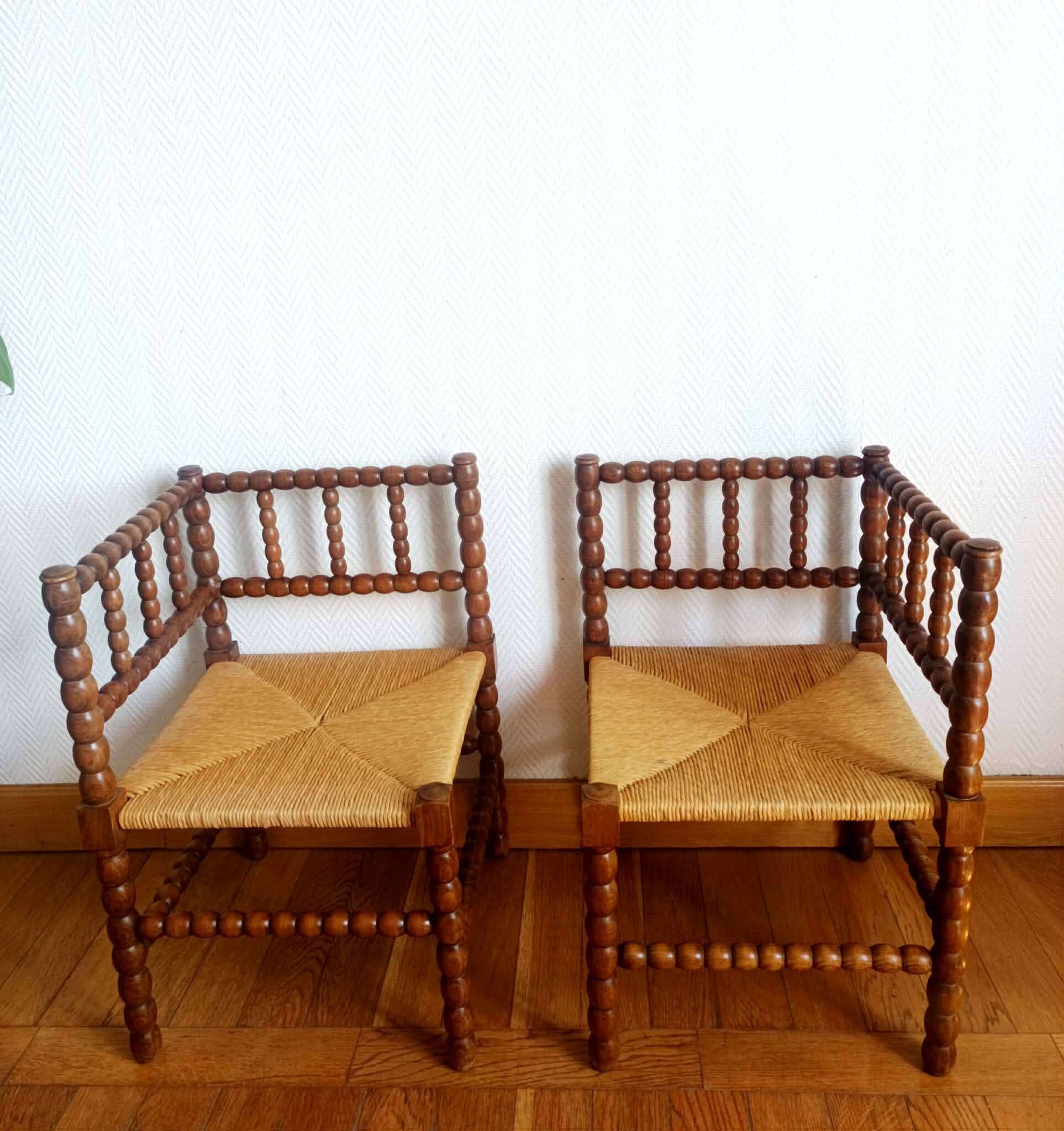 Paire de chaises bobin dites "coin de feu", Hollande