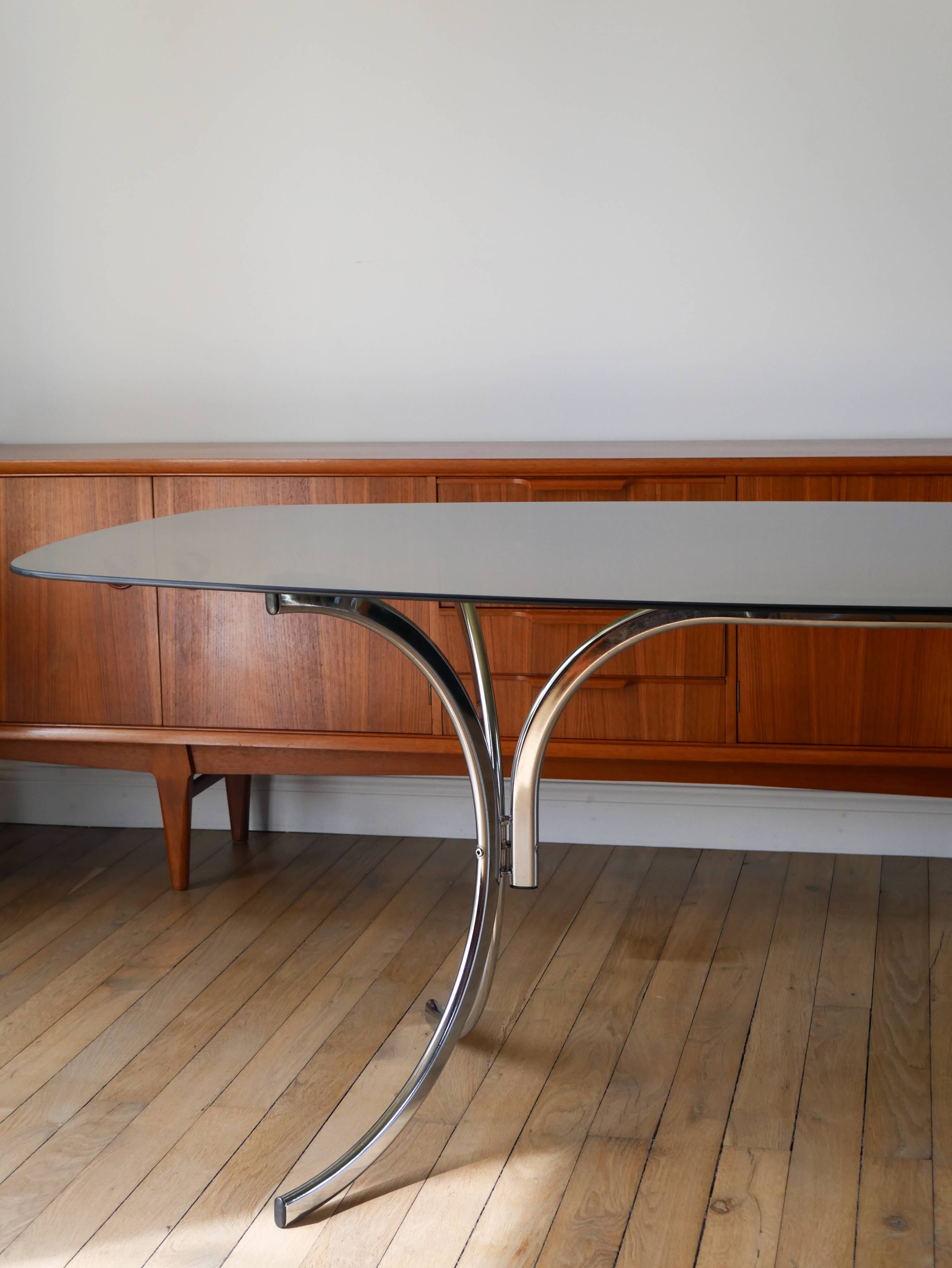 Coffee table in smoked glass and chrome legs, Design, 1970