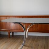 Coffee table in smoked glass and chrome legs, Design, 1970