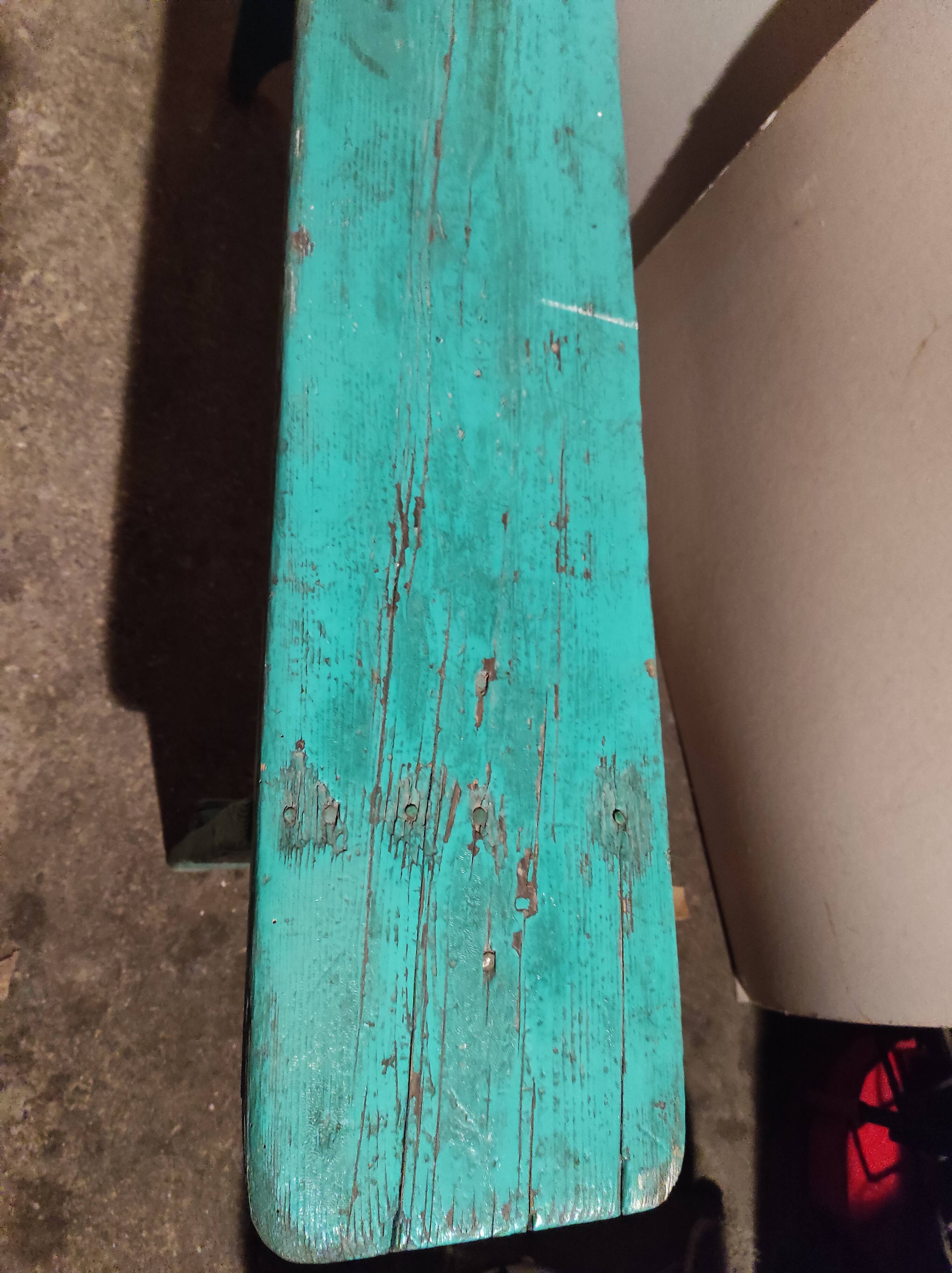 Green patinated farm tree wooden bench