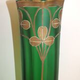 Paire de grands vases Art Nouveau en verre peint émaillé décor trèfles
