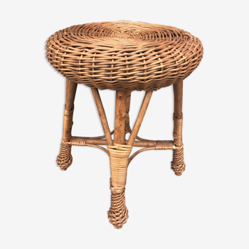 Vintage round rattan stool, circa 1960