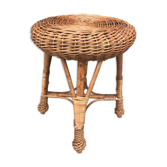 Vintage round rattan stool, circa 1960