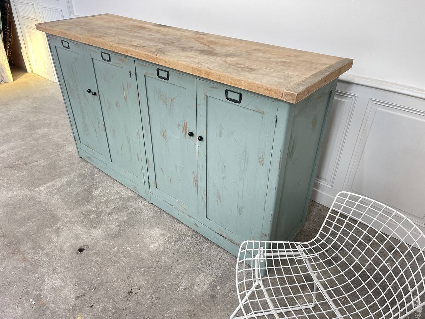 Enfilade en bois années 1950 patine bleutée