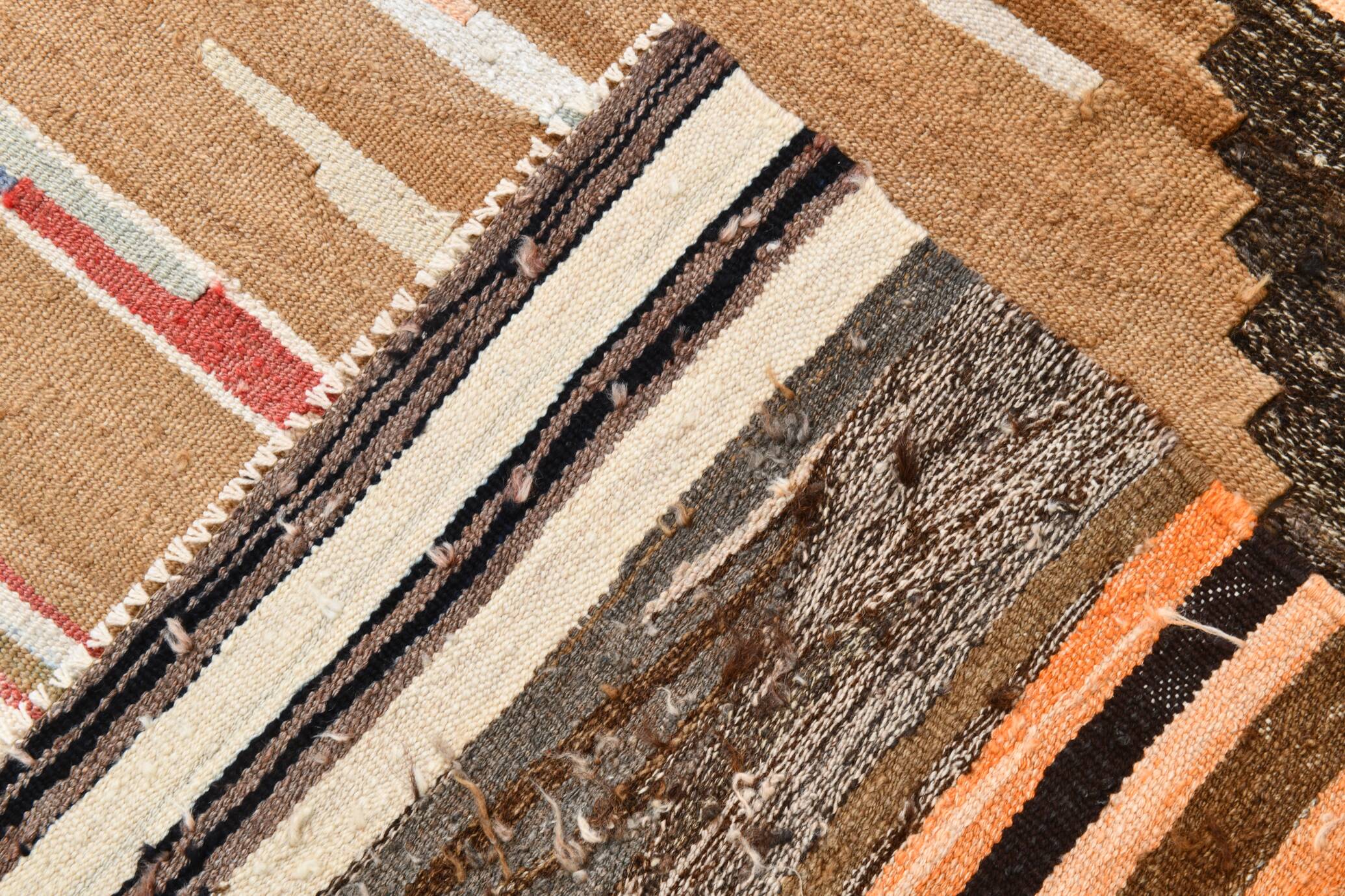 8x11 Brown & Cream Geometric Kilim Rug, 260x341Cm