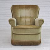 Danish velour armchair, original condition, beech wood, 80s