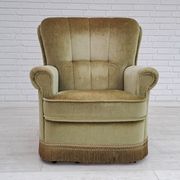 Danish velour armchair, original condition, beech wood, 80s
