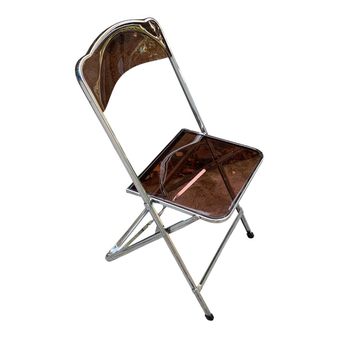 6 chaises pliantes en Plexiglas fumé et métal chrome Chaisor 1970