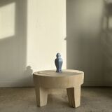 Coffee table, quadripod coffee table in solid monoxyl wood, white color D: 62.5cm