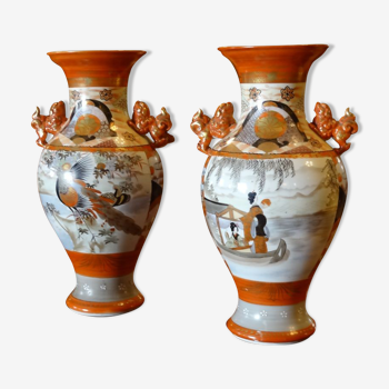 Pair of porcelain vases from Satsuma, Japan, XIXth, H37cm