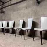 Set of 6 Baumann Essor model chairs in white imitation leather