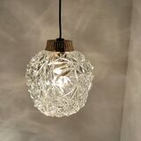 Suspension à deux lumières en cascade laiton doré  et verres moulés