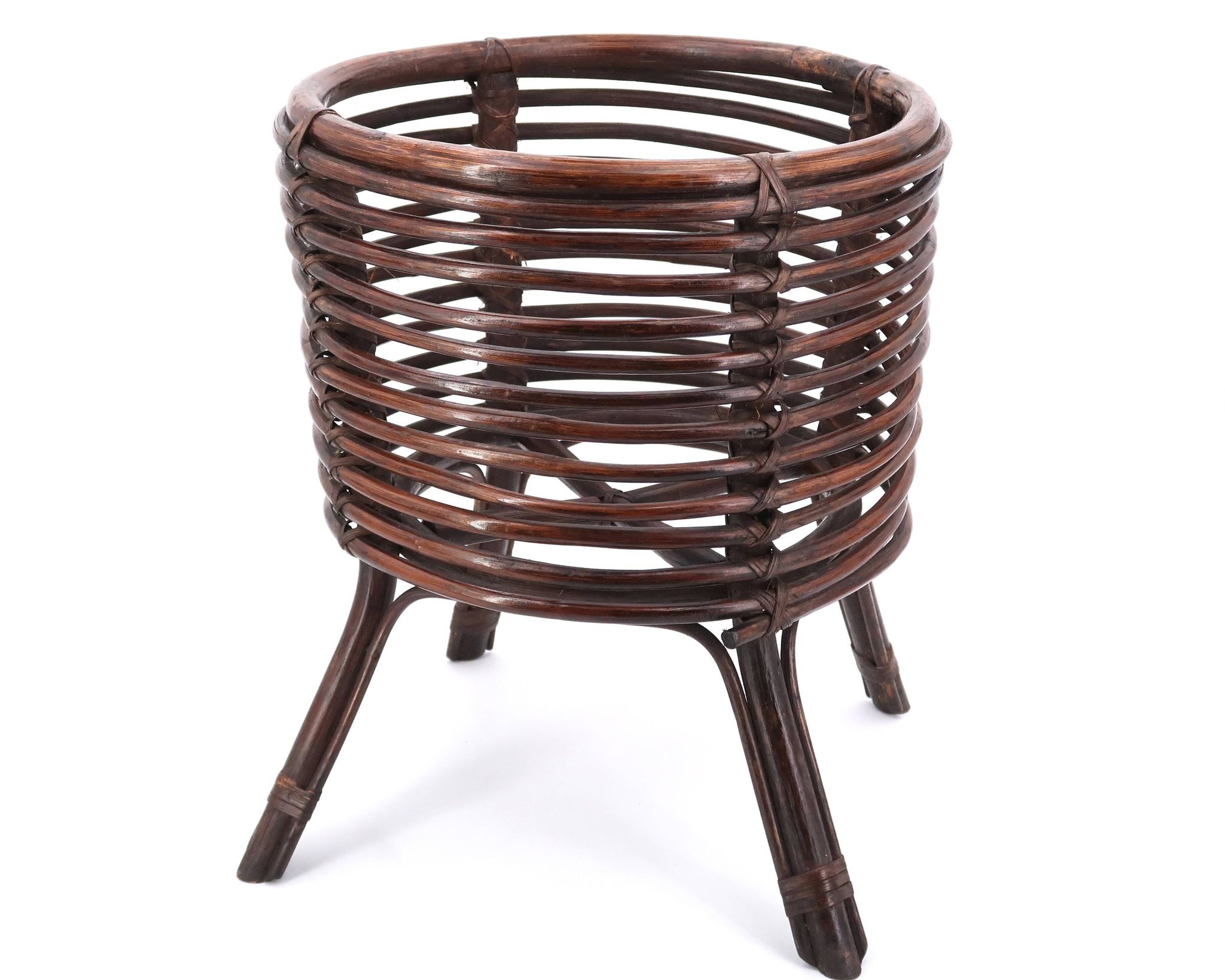 Cache pot jardinière en bambou foncé, années 60