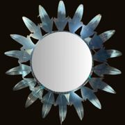 Miroir mural rond Mid-Century en fer forgé en forme de soleil, années 50