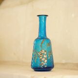 Legras blue enamelled glass carafe with wisteria decoration