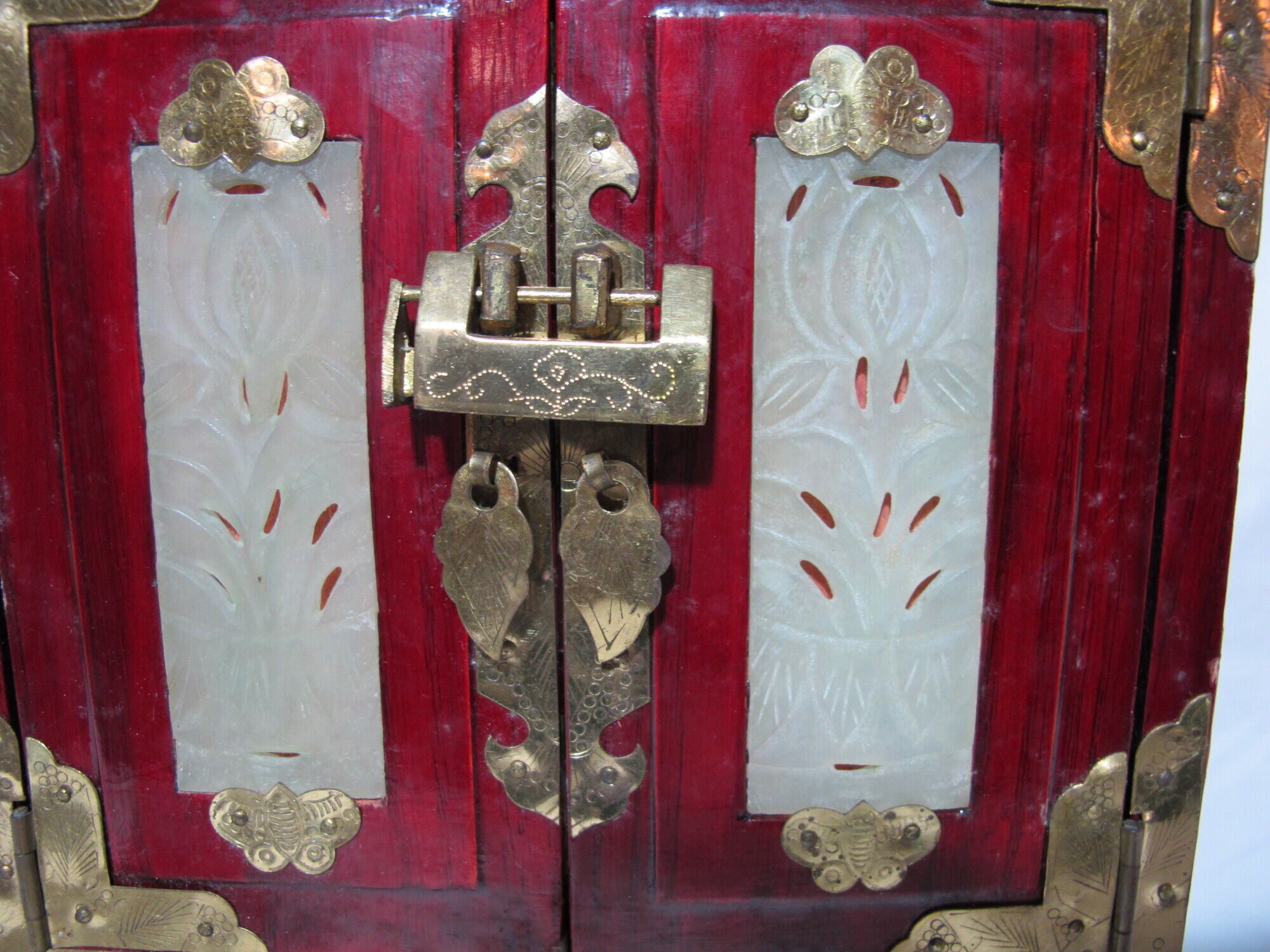 Wooden jewelry box adorned with Chinese jade plates