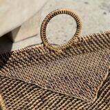 Rectangular Asian handmade basket with circular handle L:45 l:35