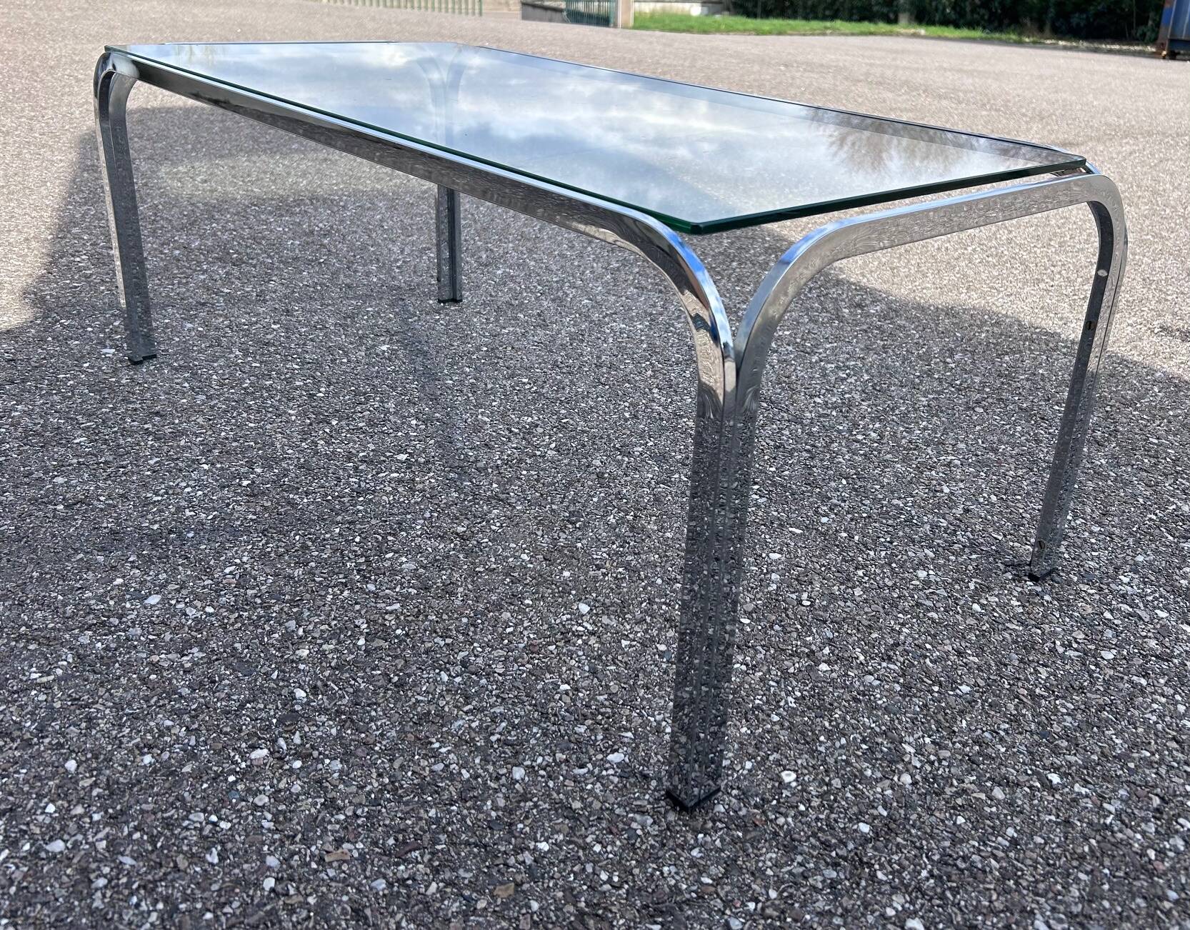 chrome and glass coffee table 1970