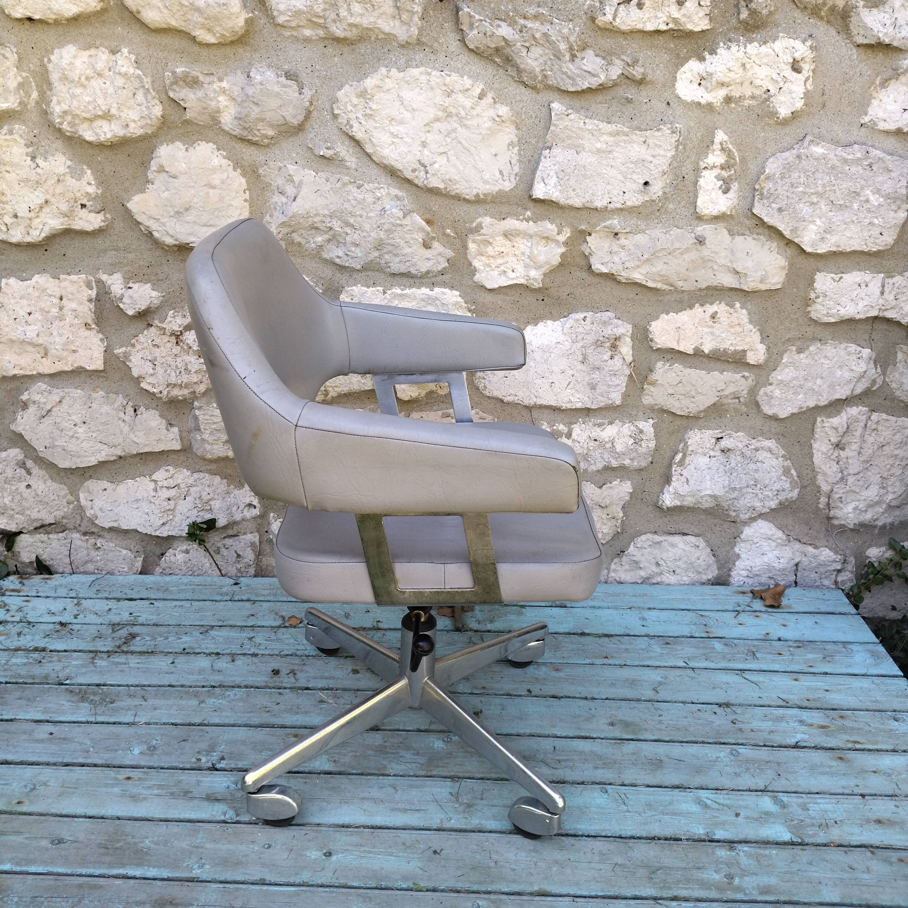 Swivel office chair, adjustable chrome skaï 60s 70s
