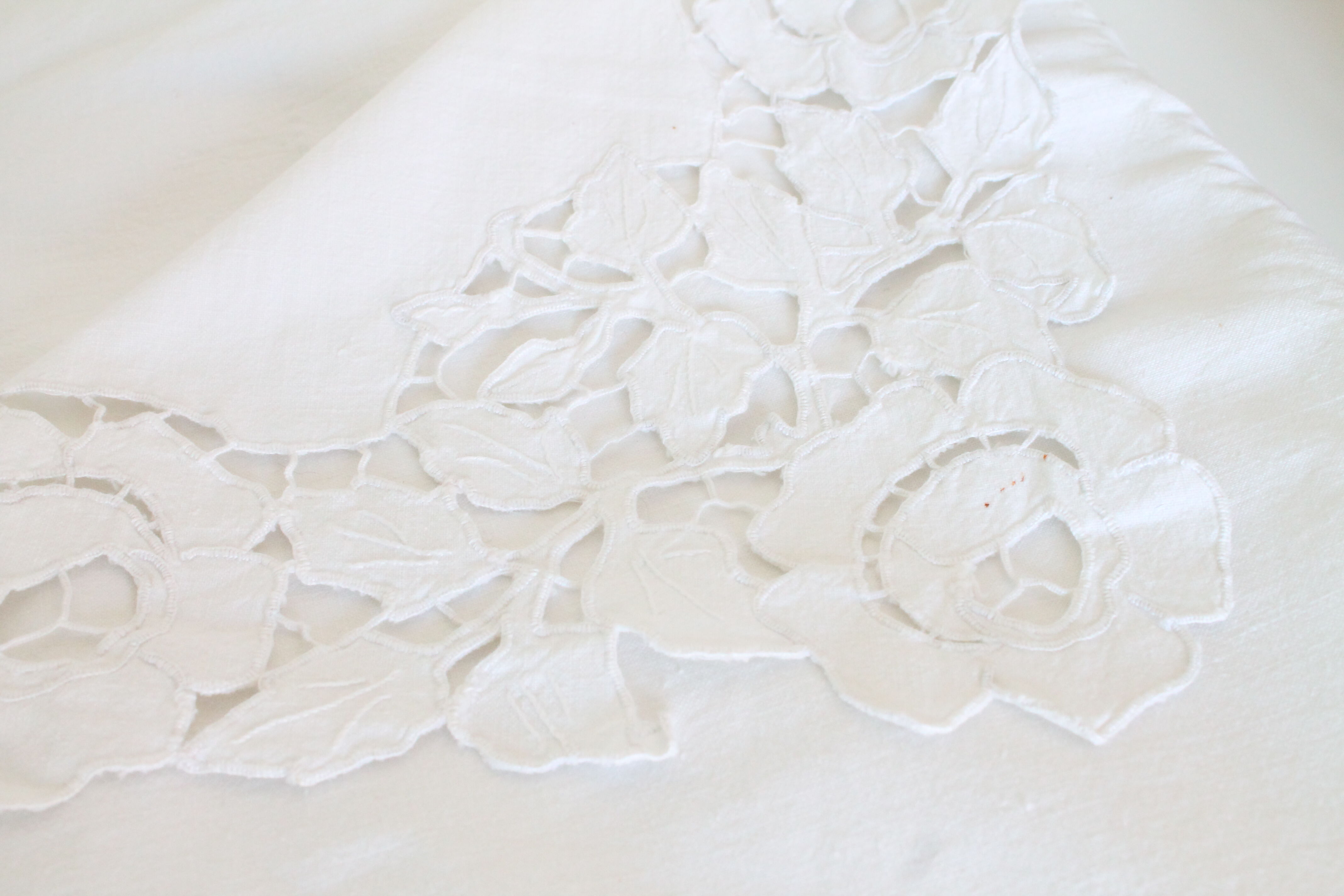 Antique cotton and linen sheet, flower embroidery, rare, 190 x 190