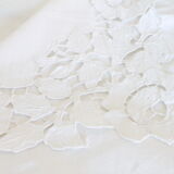 Antique cotton and linen sheet, flower embroidery, rare, 190 x 190