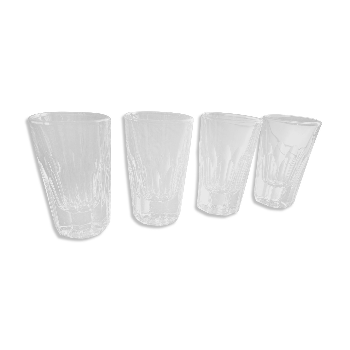 Set of 4 small vintage liqueur or schnapps glasses in molded glass