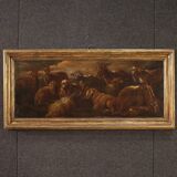 Antique painting landscape with goats from 17th century