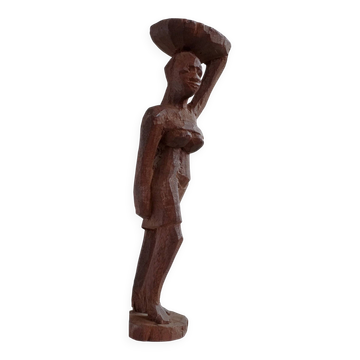 Sculpture de femme africaine sculptée à la main, datant du milieu du XXe siècle