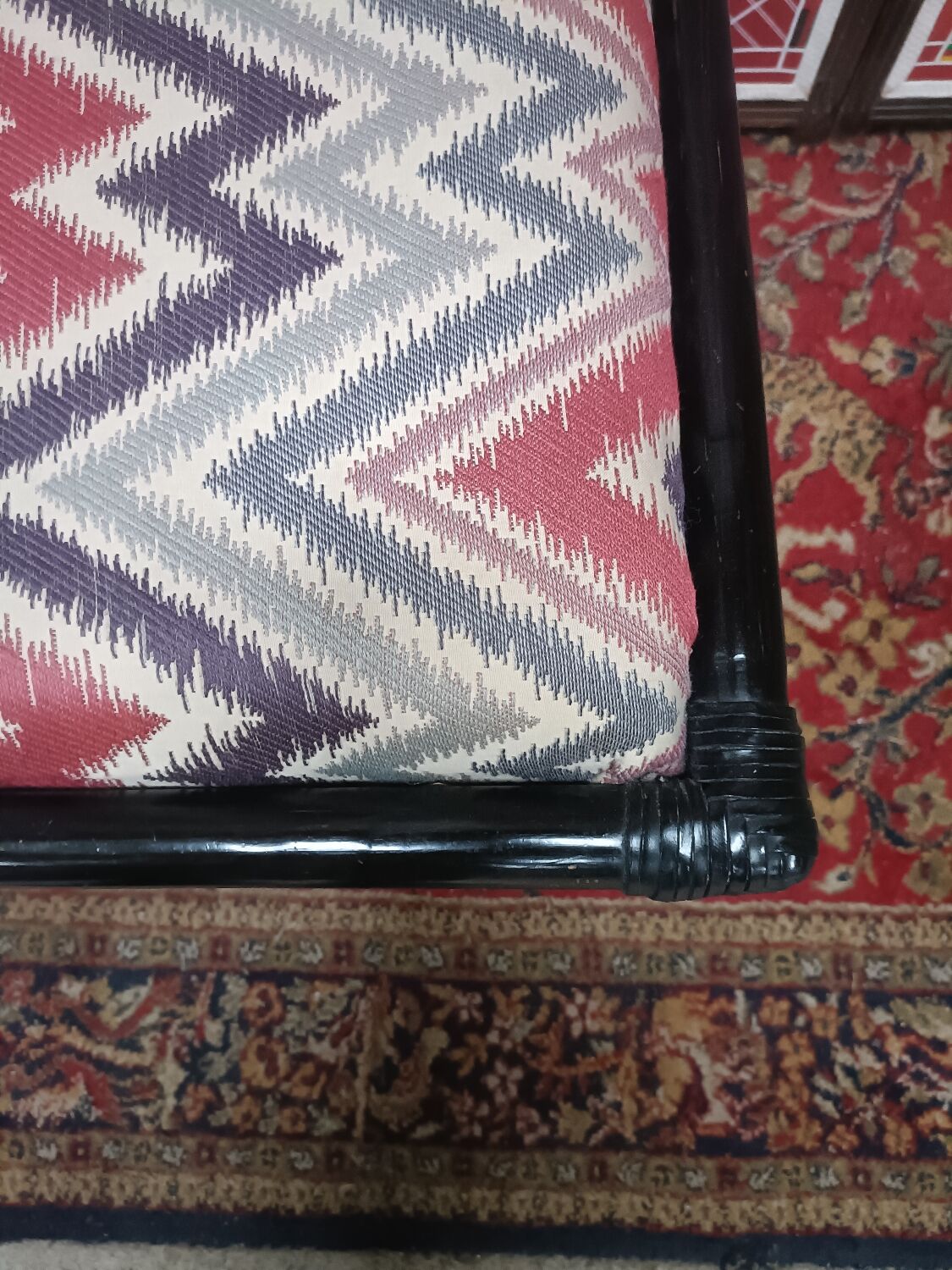 Rattan ottoman stool with woven seat