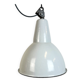 Industrial grey enamel factory lamp with cast iron top, 1960s