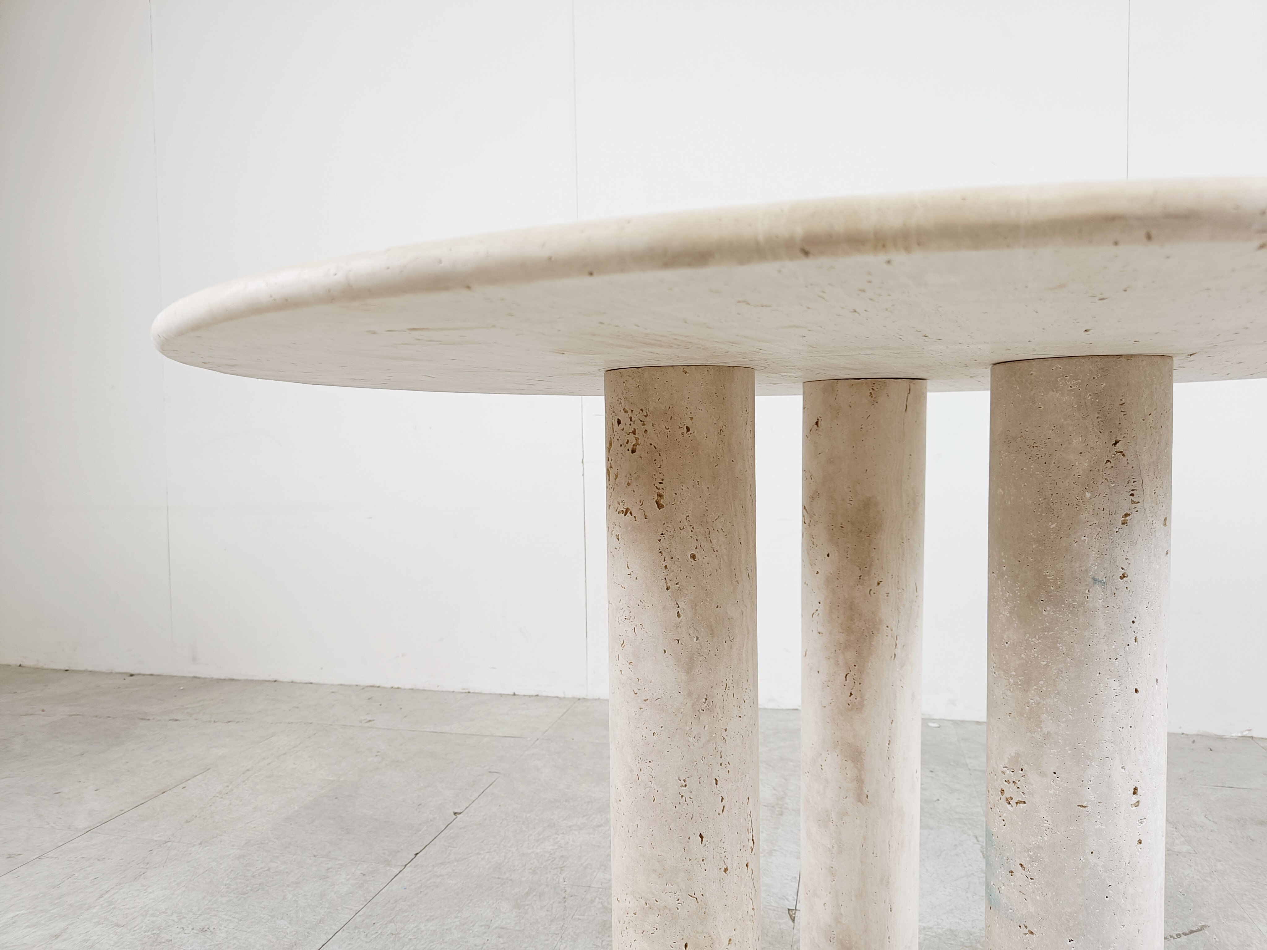 Round Italian travertine dining table 1970s