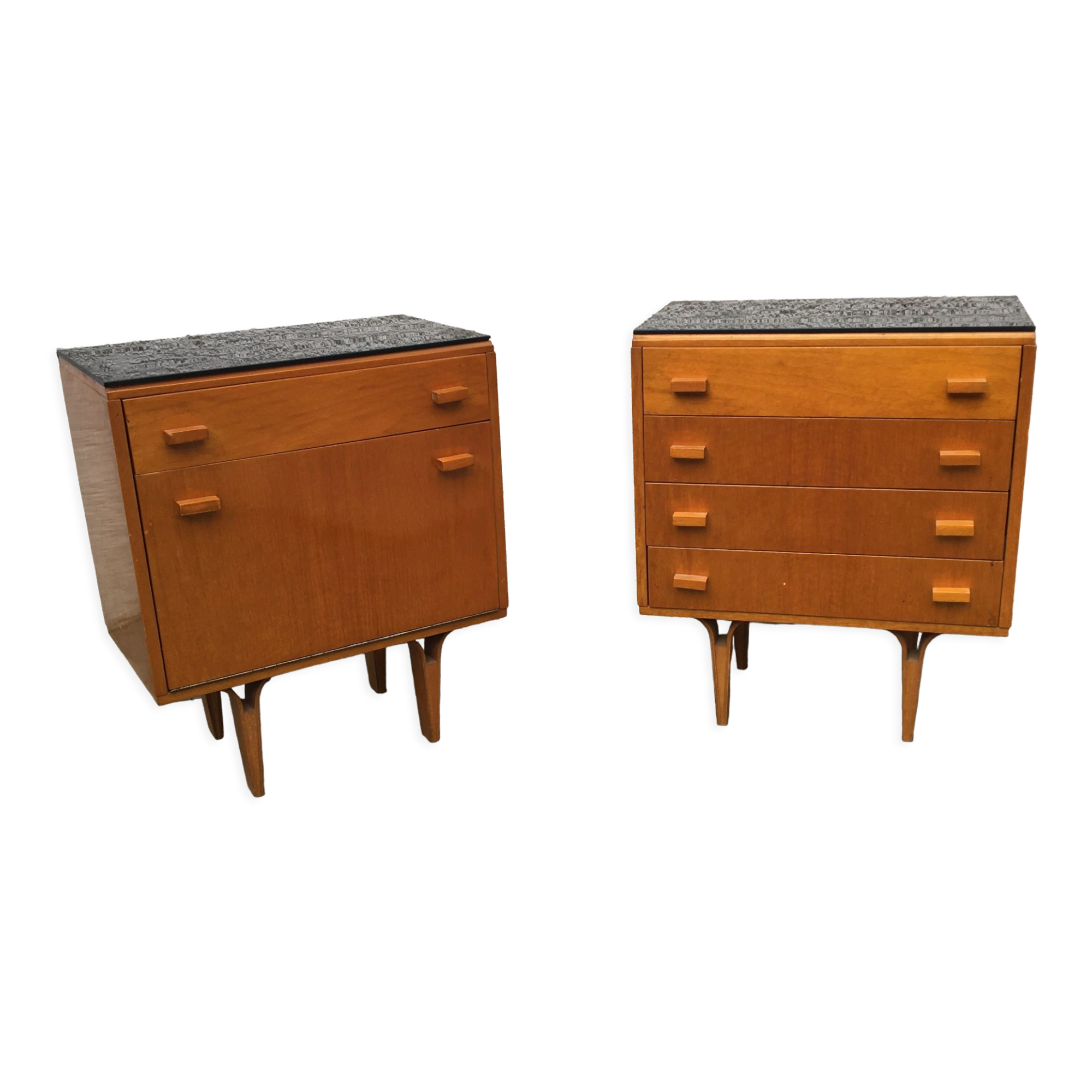 Pair 2pcs Vintage NOVY DOMOV Frantisek Mezulanik Side Table Bedside Drawer Glass 60s.