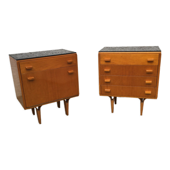 Pair 2pcs Vintage NOVY DOMOV Frantisek Mezulanik Side Table Bedside Drawer Glass 60s.
