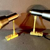 Pair of black and gold metal spotlights, Italy, Mid-Century