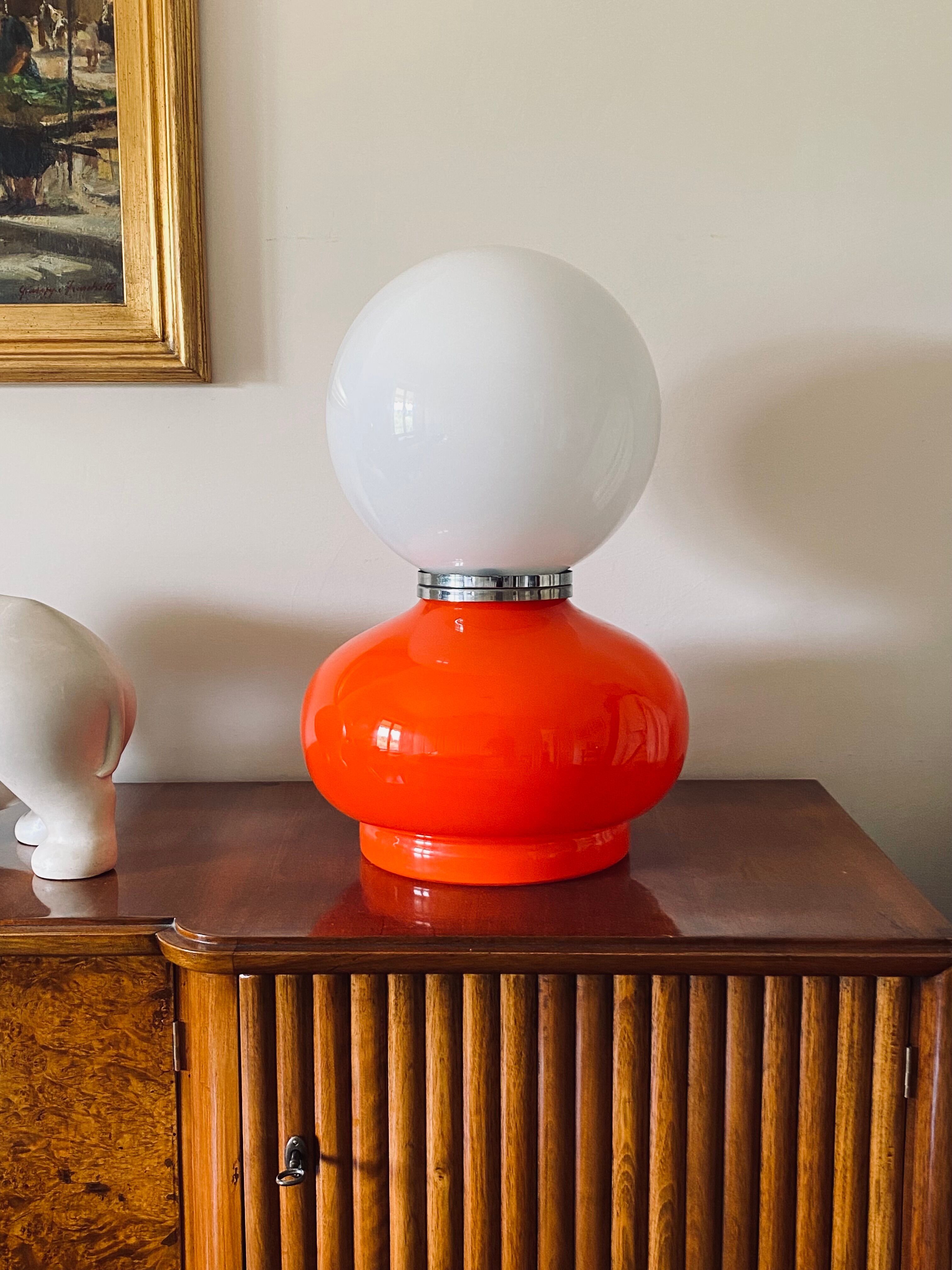 Space age red murano glass table lamp, 1970s