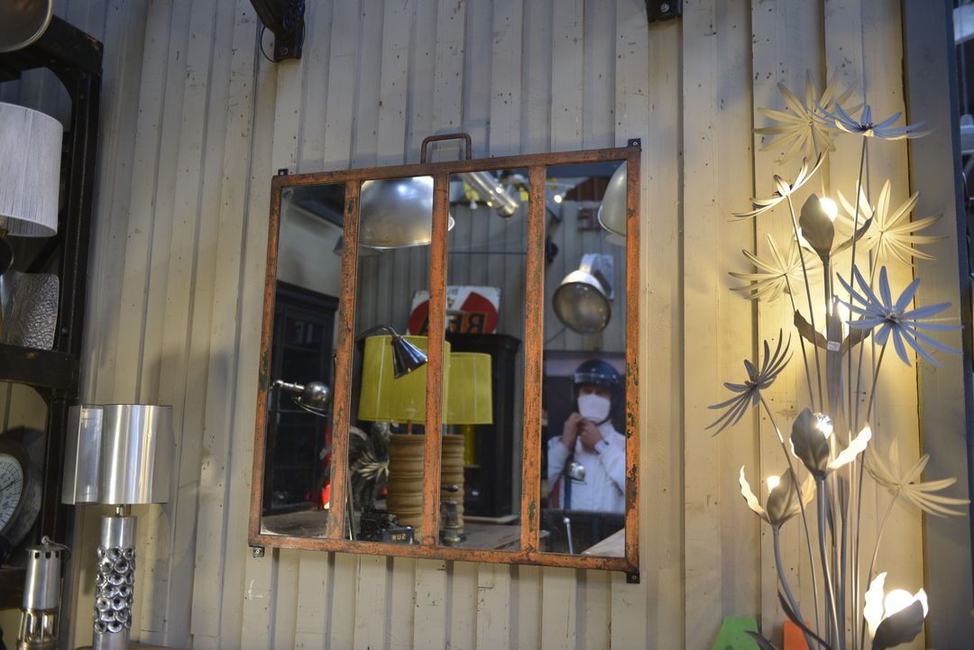 Metal industrial window mirror 102x108cm