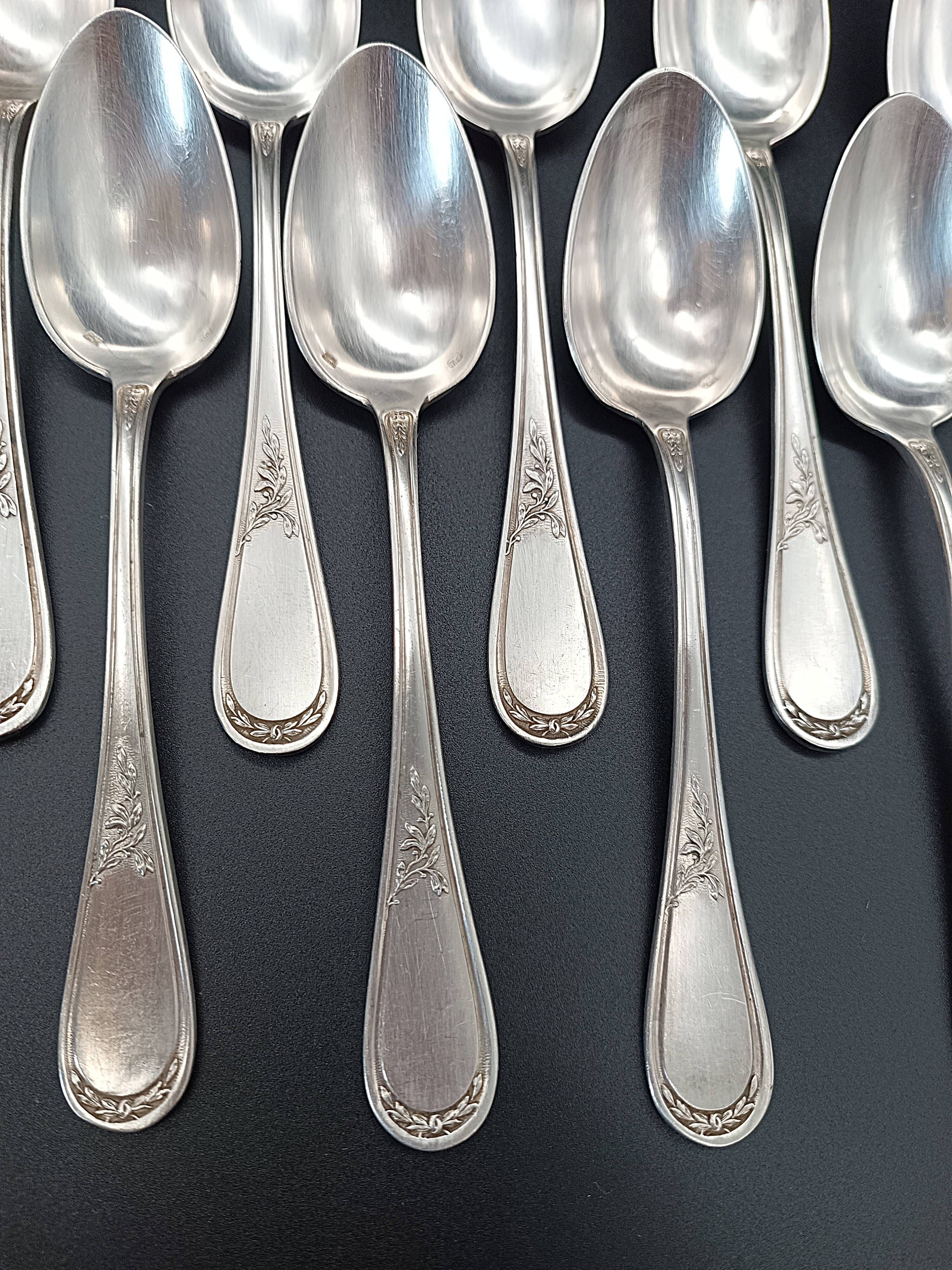 Box of 12 silver-plated metal teaspoons SFAM - Art Nouveau design (14.5)