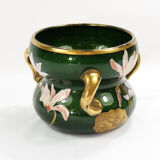 Vase art nouveau en verre aventurine émaillé vers 1900
