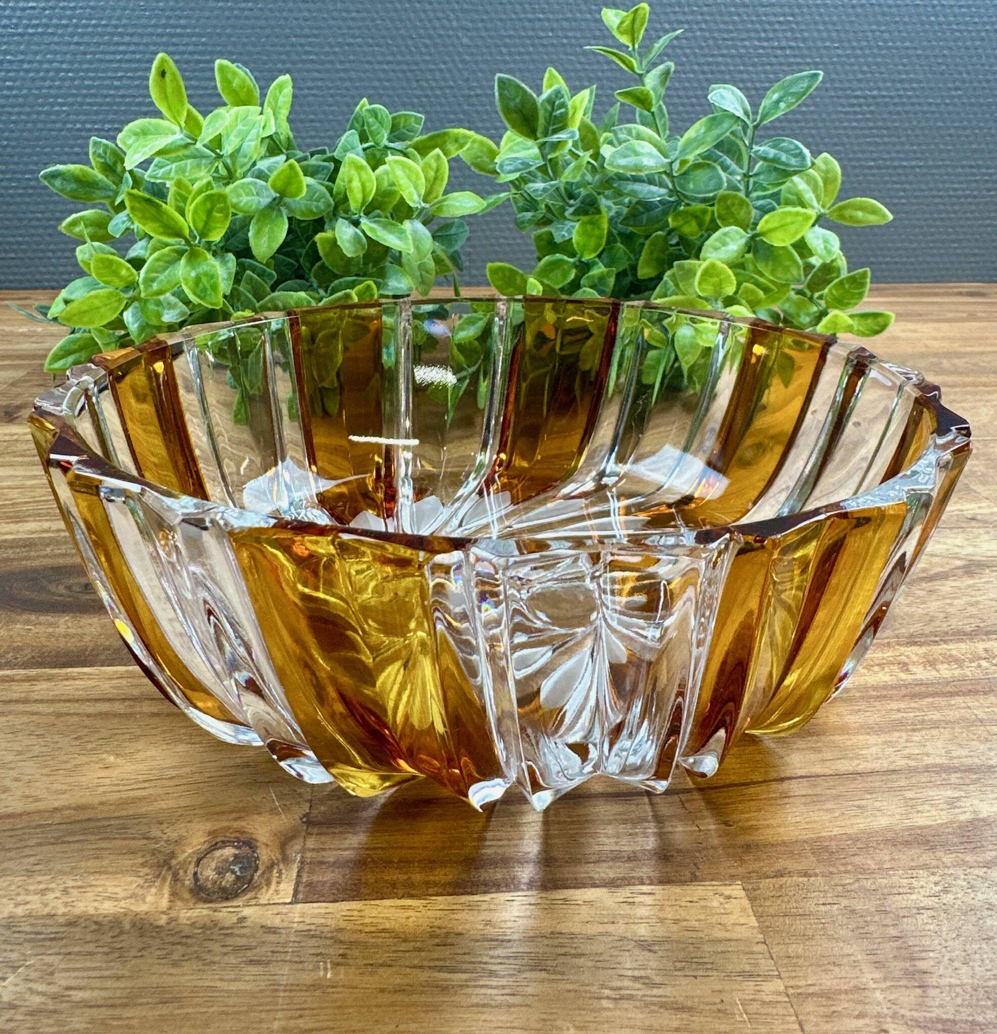 Vintage two-tone amber and clear glass salad bowl