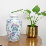 Vintage porcelain vase with pink flowers