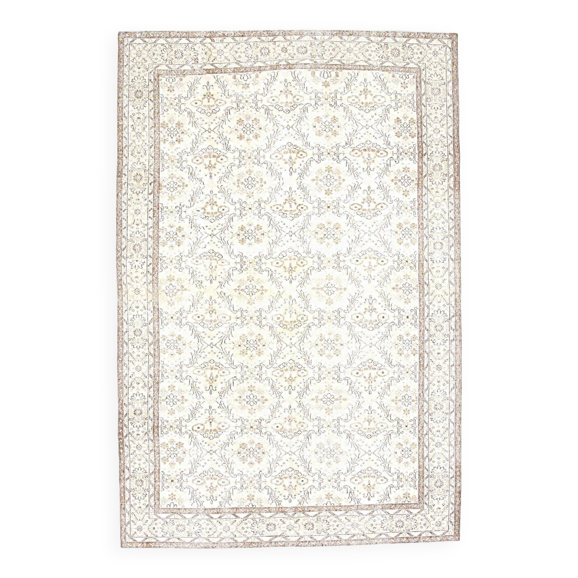 Vintage All-Over Floral Beige & Brown Turkish Rug, 212x317Cm