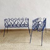 Pair of blue-painted wrought iron planters, 1960s
