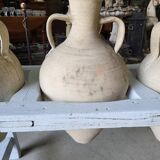 Antique painted wooden jar holder with 4 earthenware jars