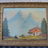 Ancient painting 19th century mountain landscape
