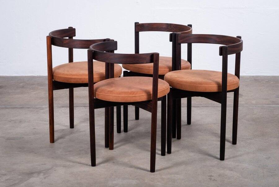Dining Chairs in Rosewood attributed to Hugo Frandsen for Børge M.S, Denmark, 1964, Set of 4