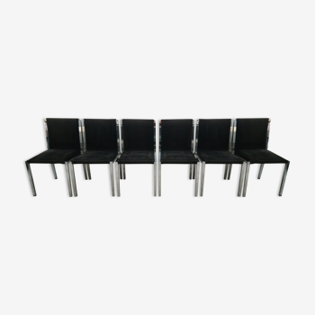 Set of 6 chairs Italian chrome and velvet black 70s