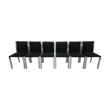 Set of 6 chairs Italian chrome and velvet black 70s