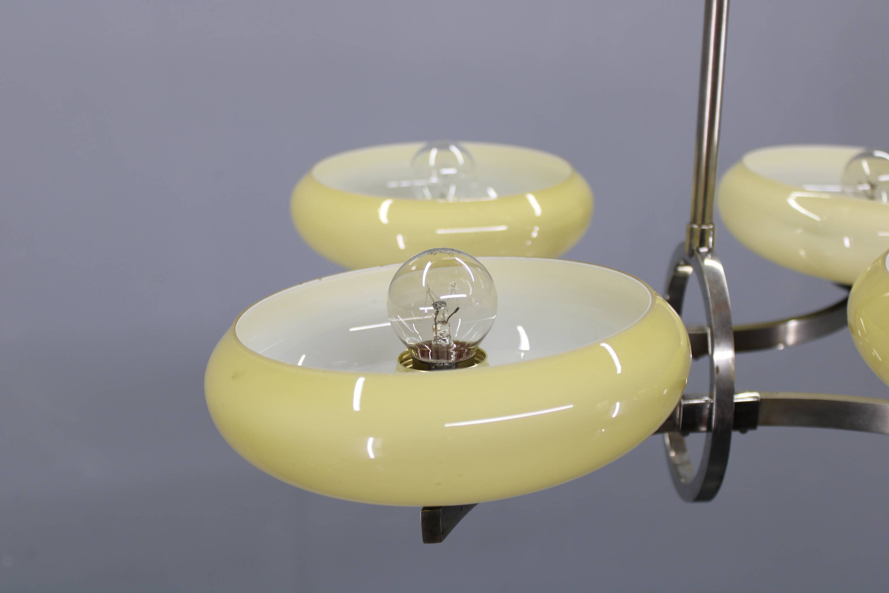 Art Deco nickel chandelier with champagne glass, Czechoslovakia 1930s