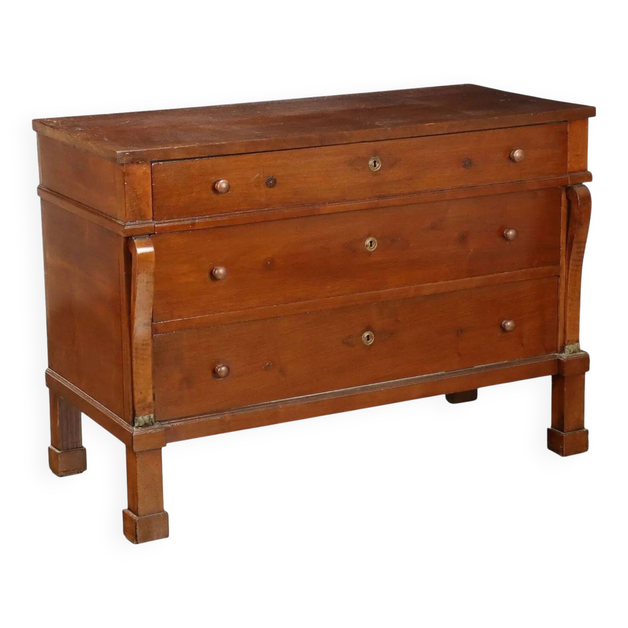 Antique walnut restoration commode with 3 drawers, 1800s.